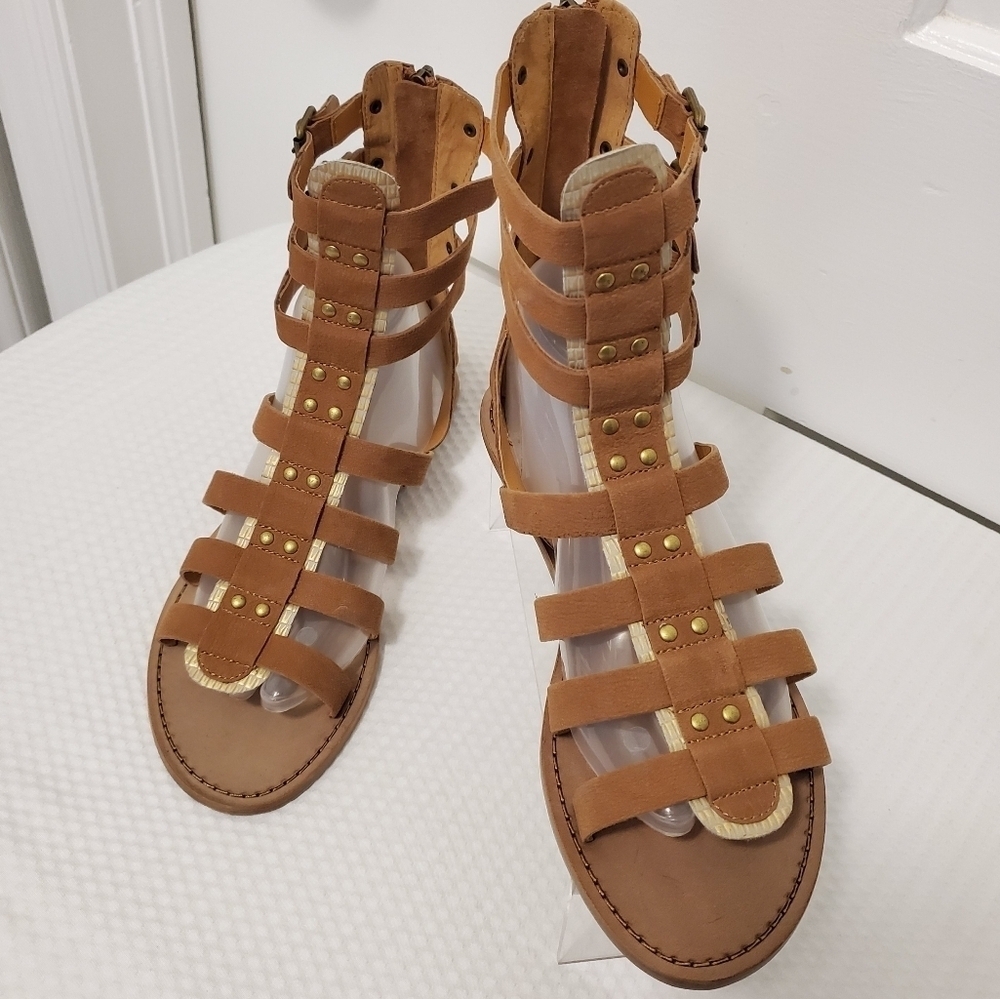 ASH Nomad Gladiator Sandals Size 41/10, Boho, Brown/Beige, Studded